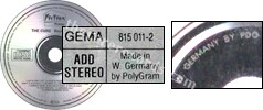 Boys don't cry (issued 1986). 12 tracks. Silver disc with silver inner ring reads "Made in W. Germany by PolyGram". Matrix says "Made in W. Germany by PDO" and "815 011-2 # BB". Hidden number on the inlay of the back sleeve. - Thanks to Klaas.