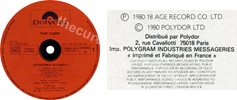 Seventeen seconds (issued 1980). "POL 350" and "Imp. PolyGram Industries Messageries" on back. Black inner ring. Square box on label reads "Fabriqu en France". - Thanks to jchristophem